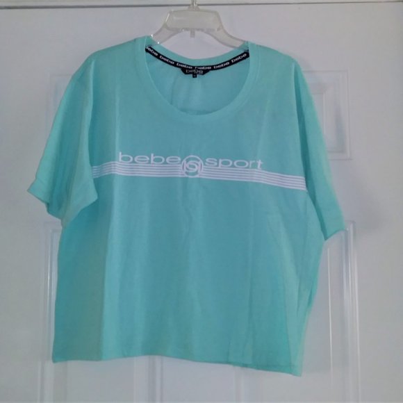 BEBE SPORT ACTIVE TOP women's short-sleeved T-shirt in Aqua Blue, Size XL - Picture 6 of 10